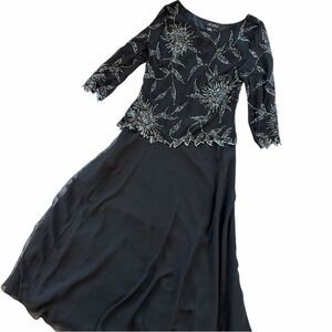 J Kara Black and Silver Beaded Long Black Evening Dress-Whimsygoth Vintage